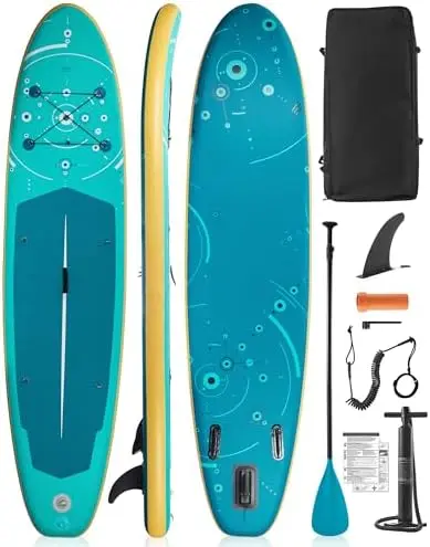 Stand Up Paddle Leash - กระดานยืนพายแบบเป่าลมขนาดกว้างพิเศษ, กระดาน SUP พร้อมครีบถอดได้, ไม้พายลอยน้ำ, กระเป๋าเป้สะพายหลัง,