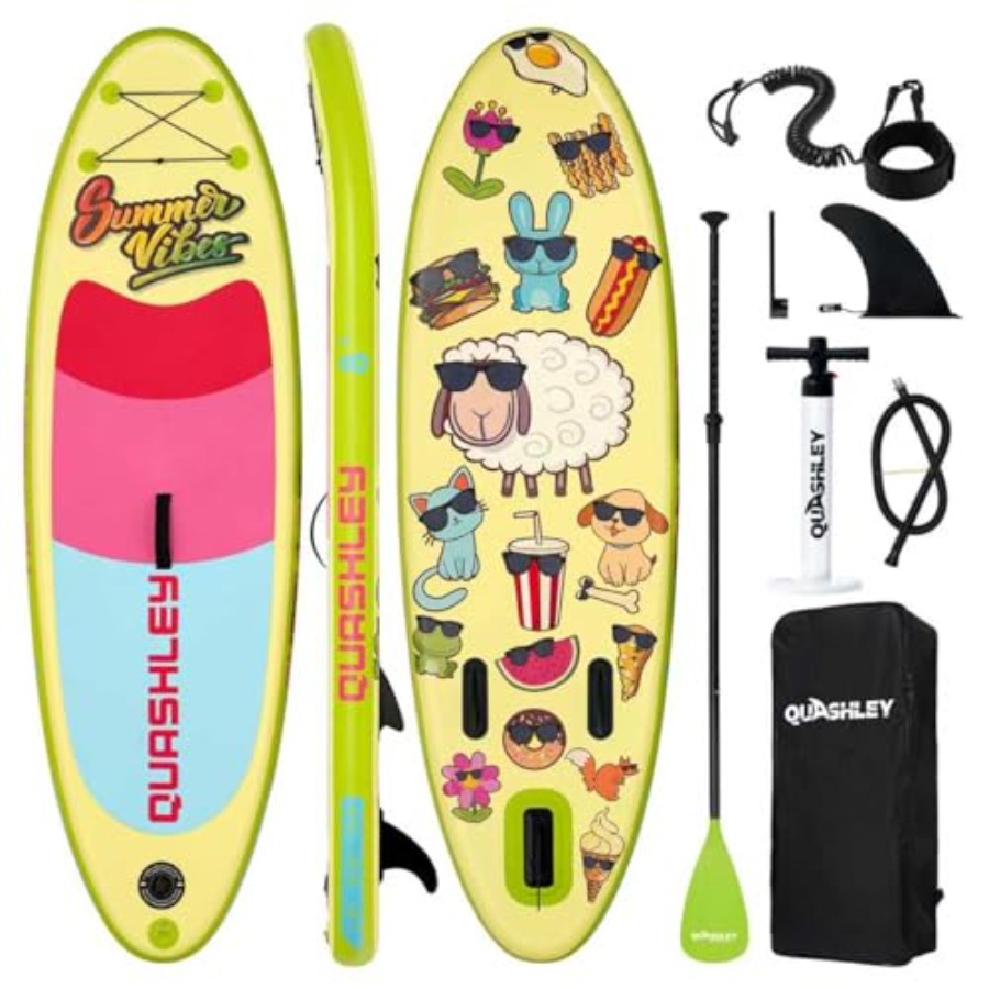 Stand Up Paddle Leash - กระดานยืนพายแบบเป่าลมพร้อมไม้พายปรับระดับได้ สายรัด กระเป๋าเป้สะพายหลัง สำหรับทะเลสาบ มหาสมุทร แม่น้ำ