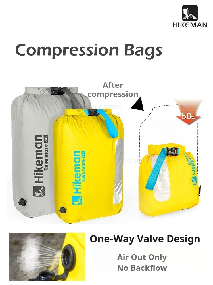 Dry Bag Roll Top - ถุงสูญญากาศ HIKEMAN พร้อมวาล์วทางเดียว ไม่ต้องใช้ปั๊ม ถุงกันน้ำแบบม้วนได้ สำหรับพายเรือคายัค