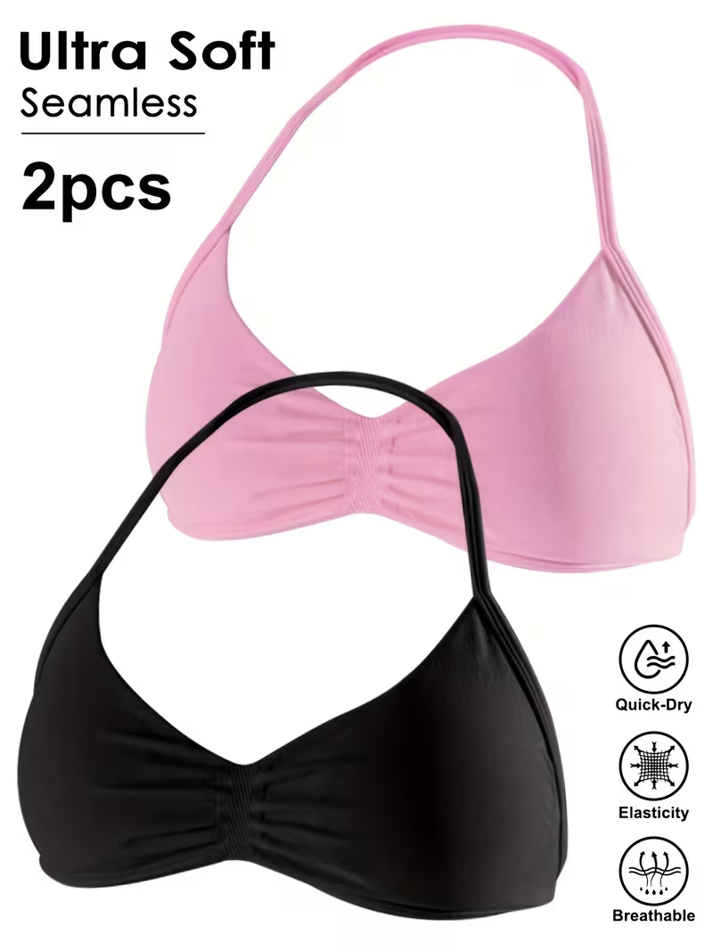 Aquatic Gym - เสื้อครอปออกกำลังกายแบบไร้ตะเข็บ 2 ชิ้น เซ็กซี่ เปิดหลัง สำหรับผู้หญิง